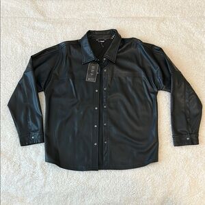 Black Faux Leather Button-Up Shirt